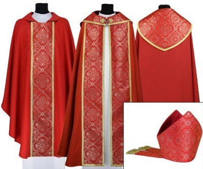 Red Gothic Cope with mitre & chasuble