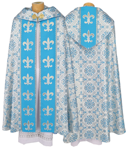 Marian Gothic Cope with stole model 086 made of brocade fabric